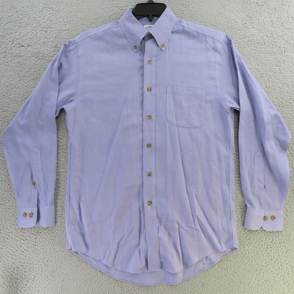 Brooks Brothers Regular Fit Purple Herringbone Button Down Cashmere Shirt
